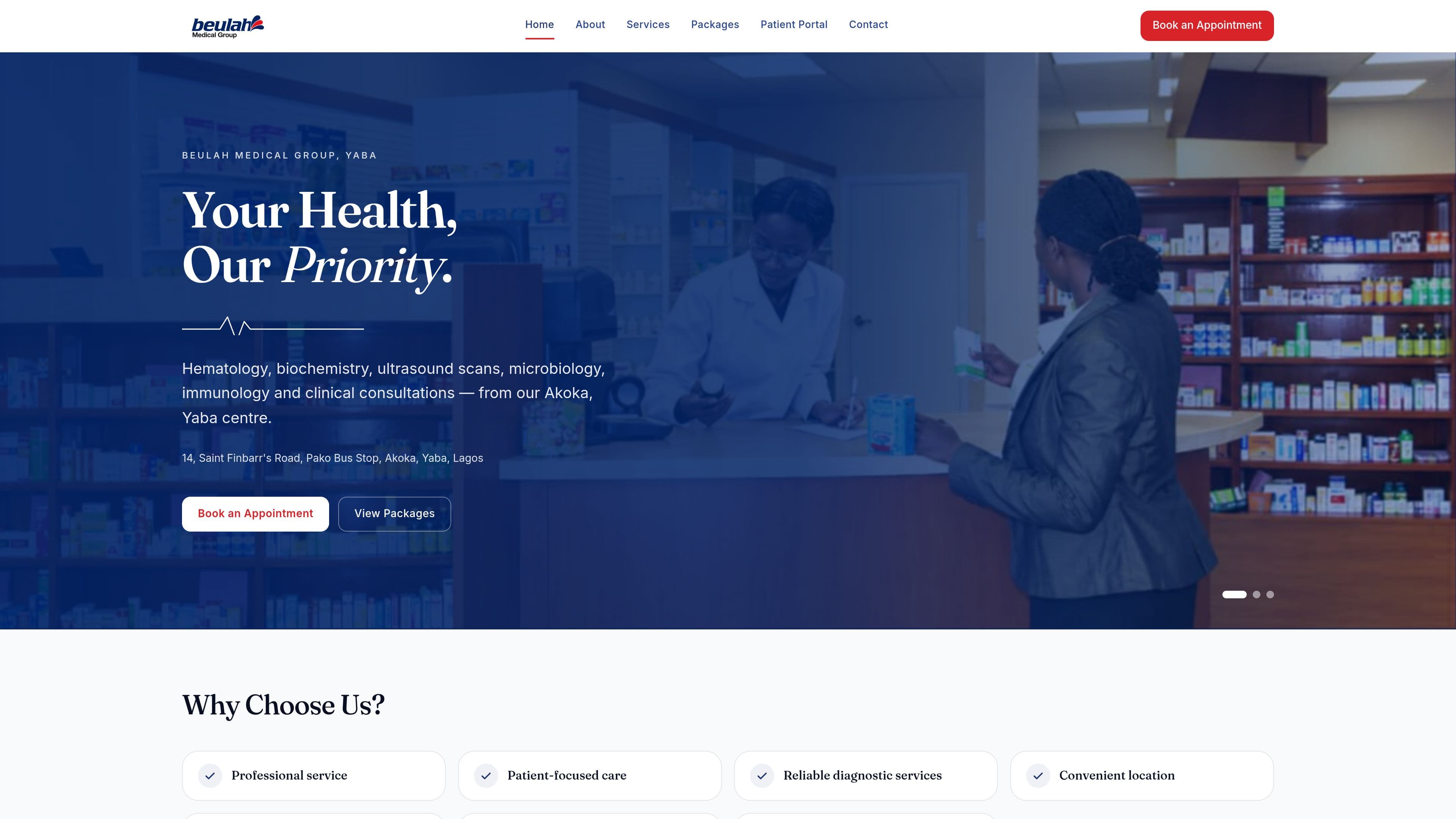 Desktop screenshot of the Beulah Medical Group home page