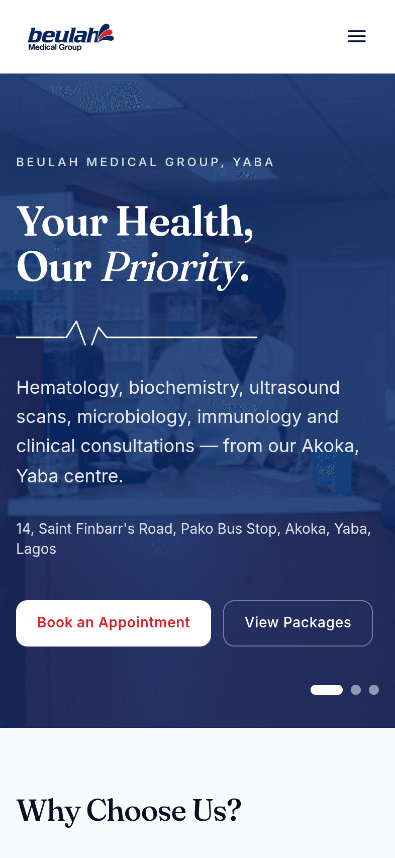 Mobile screenshot of the Beulah Medical Group home page